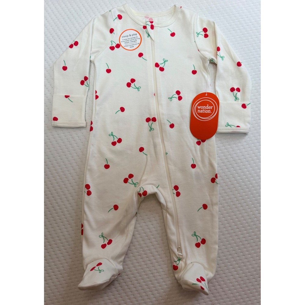 Wonder Nation Baby Girl Cherry Organic Cotton Sleep & Play 3-6M Ivory Red